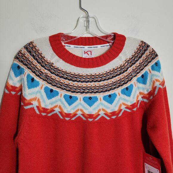 Kari Traa NWT redish orange wool blend fair isle crewneck sweater womans size S - Picture 5 of 12